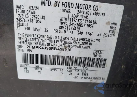 2024 Ford Edge Sel z USA, uszkodzony, nr VIN 2FMPK4J95RBA98916